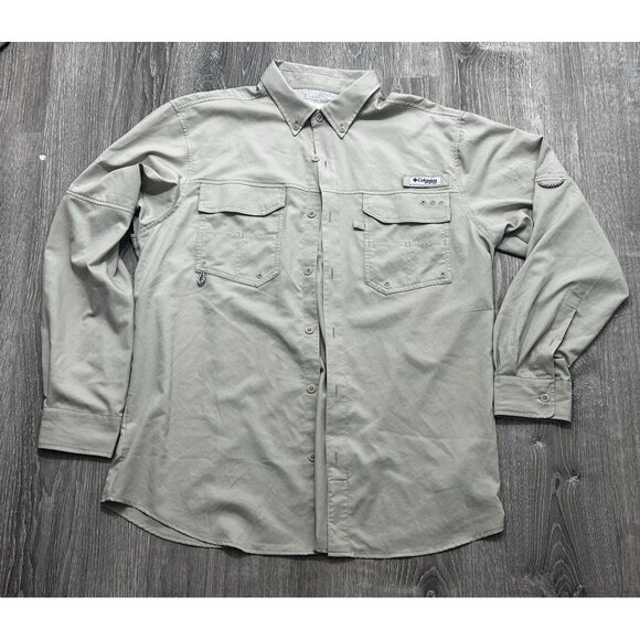 Columbia Omni-Shield Button Down Shirt Men's Size Medium Front Pocket Beige - Picture 1 of 9
